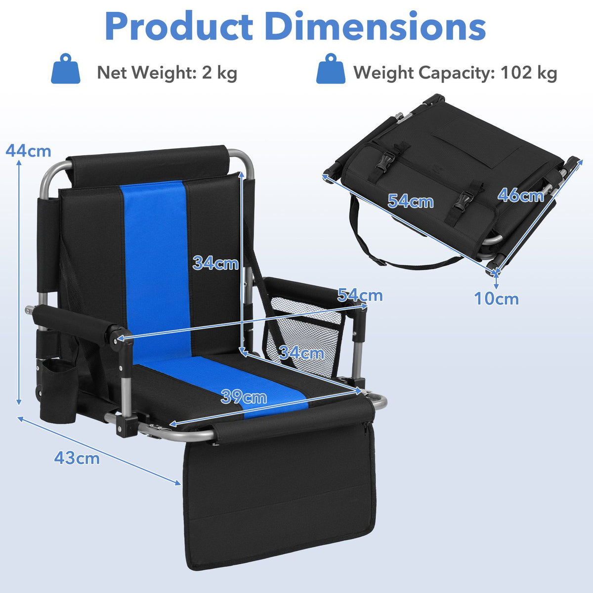 54 CM Foldable Stadium Seat with Back Support for Outdoor Sports Events