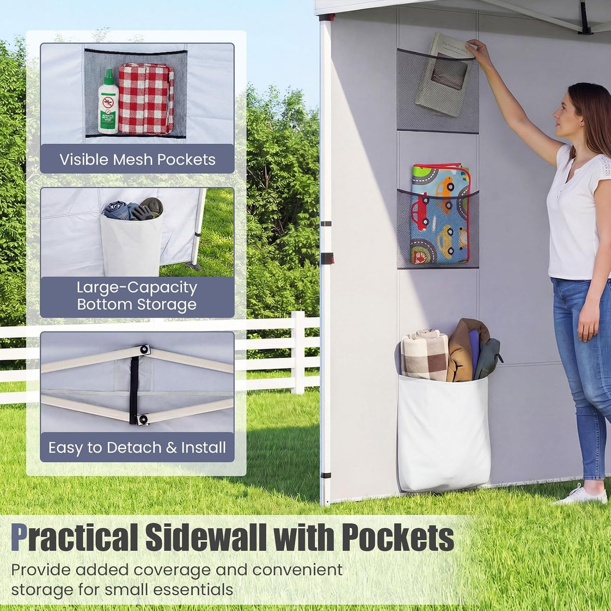 3 x 3M Pop up Canopy Tent with Sidewall 6 Pockets Instant Setup Commercial Gazebo