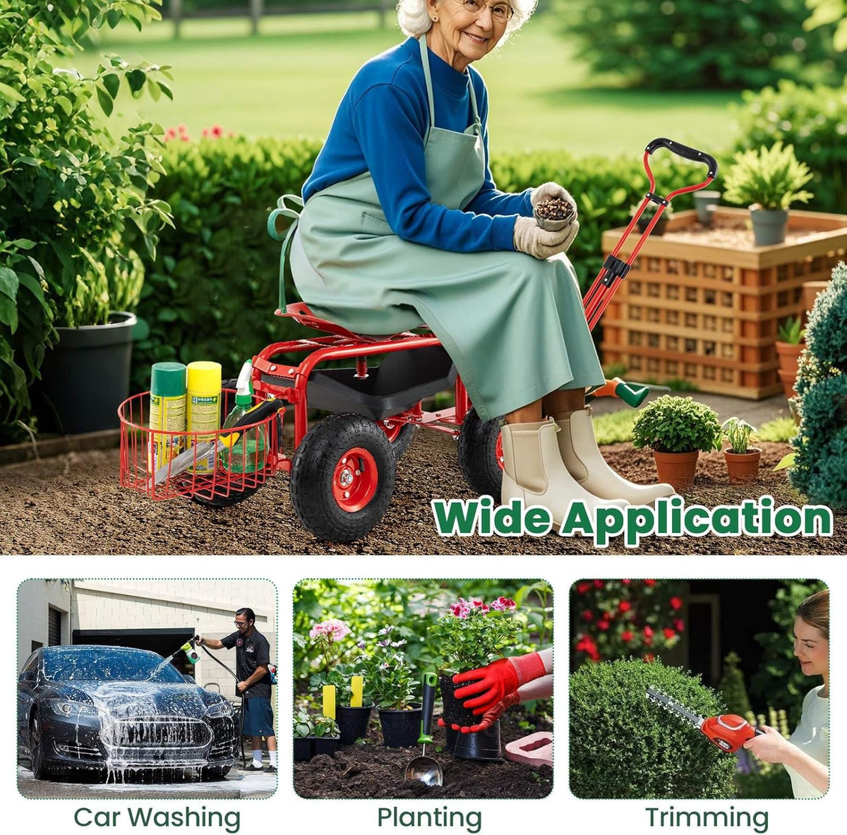 Steerable Garden Cart w/Extendable Handle