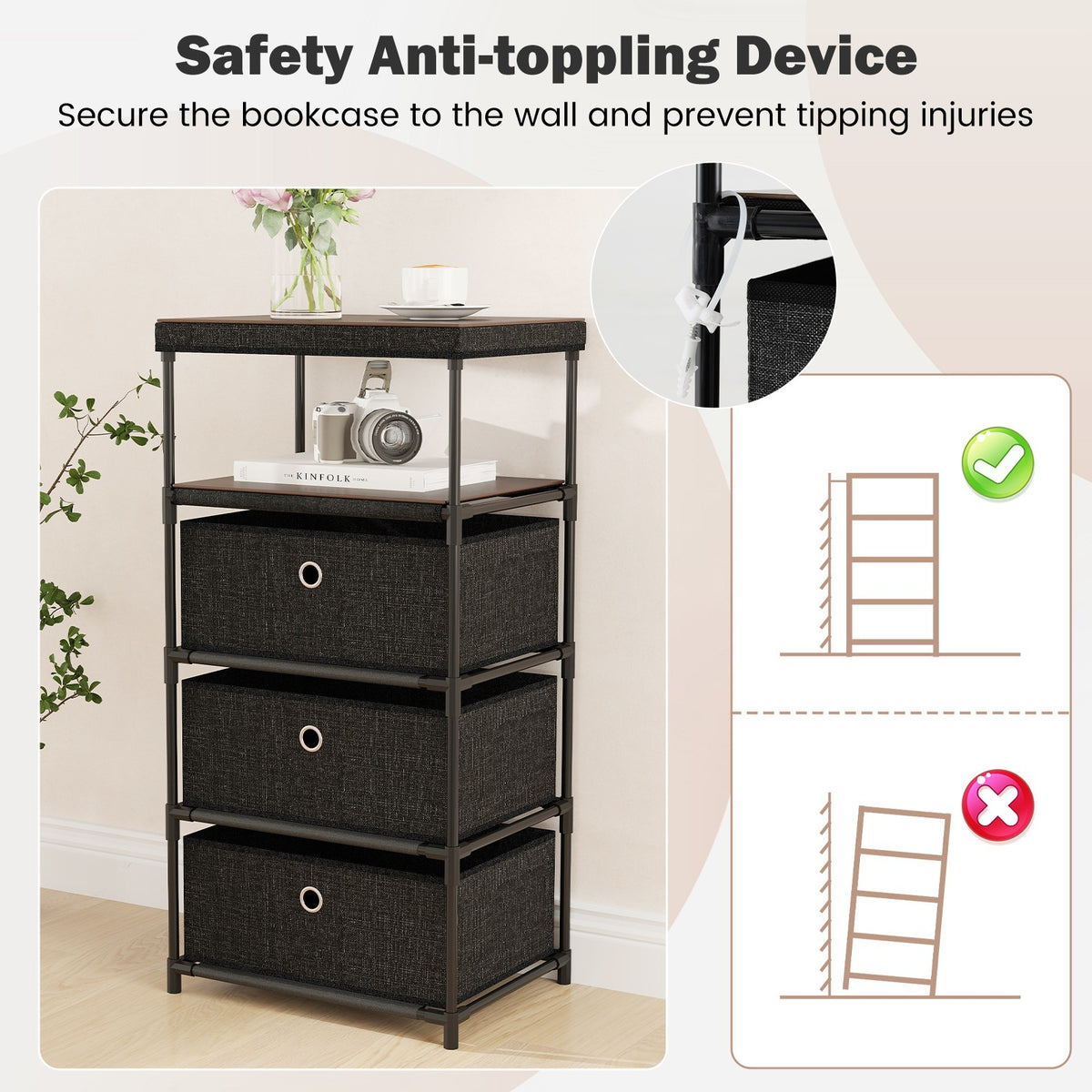 Narrow Dresser with 5 Drawers Slim Storage Tower Space-Saving Chest of Drawers
