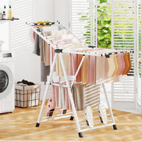 Foldable Metal Laundry Drying Rack with Height Adjustable Wings, 16 Drying Rails