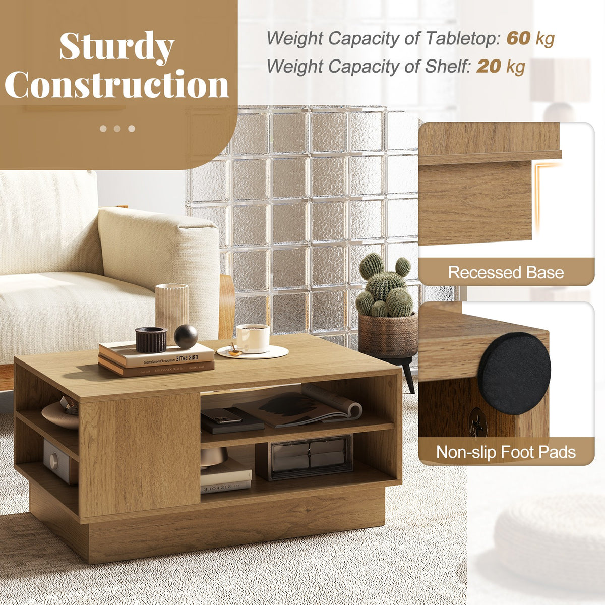 Modern Coffee Table Rectangle Center Table Accent Table for Living Room