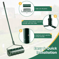 Heavy-Duty Rolling Aerator w/ Lawn Soil Penetrating Spikes & 130 cm Handle