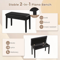 PU Leather 2-in-1 Duet Piano Bench with Music Storage and Padded Cushion