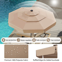 3m Solar Patio Umbrella w/ 32 LED Lights 3-Tier Vented Top Tilt Adjustment Beach