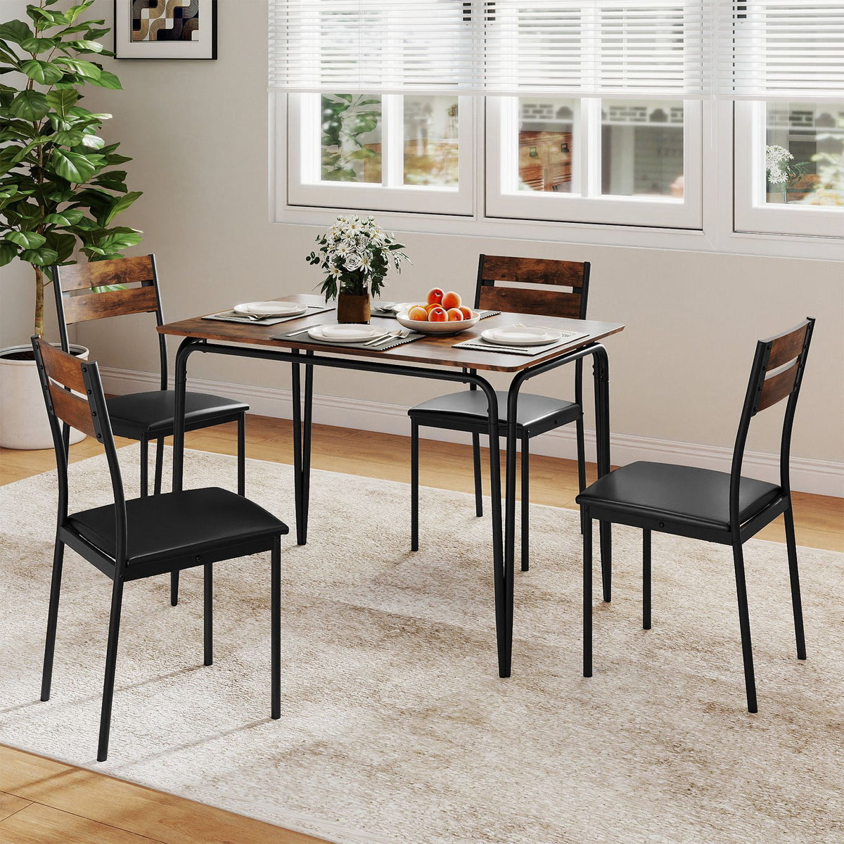 5-Piece Dining Table Set Industrial Rectangular Kitchen Table and 4 Armless Chairs