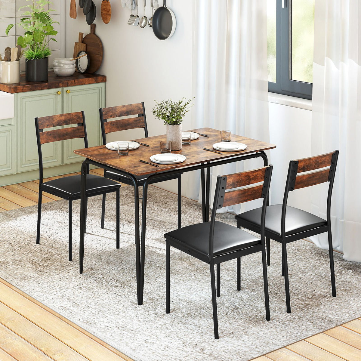 5-Piece Dining Table Set Industrial Rectangular Kitchen Table and 4 Armless Chairs