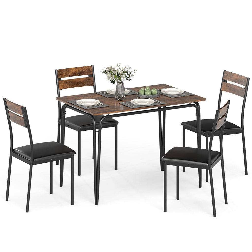 5-Piece Dining Table Set Industrial Rectangular Kitchen Table and 4 Ar ...