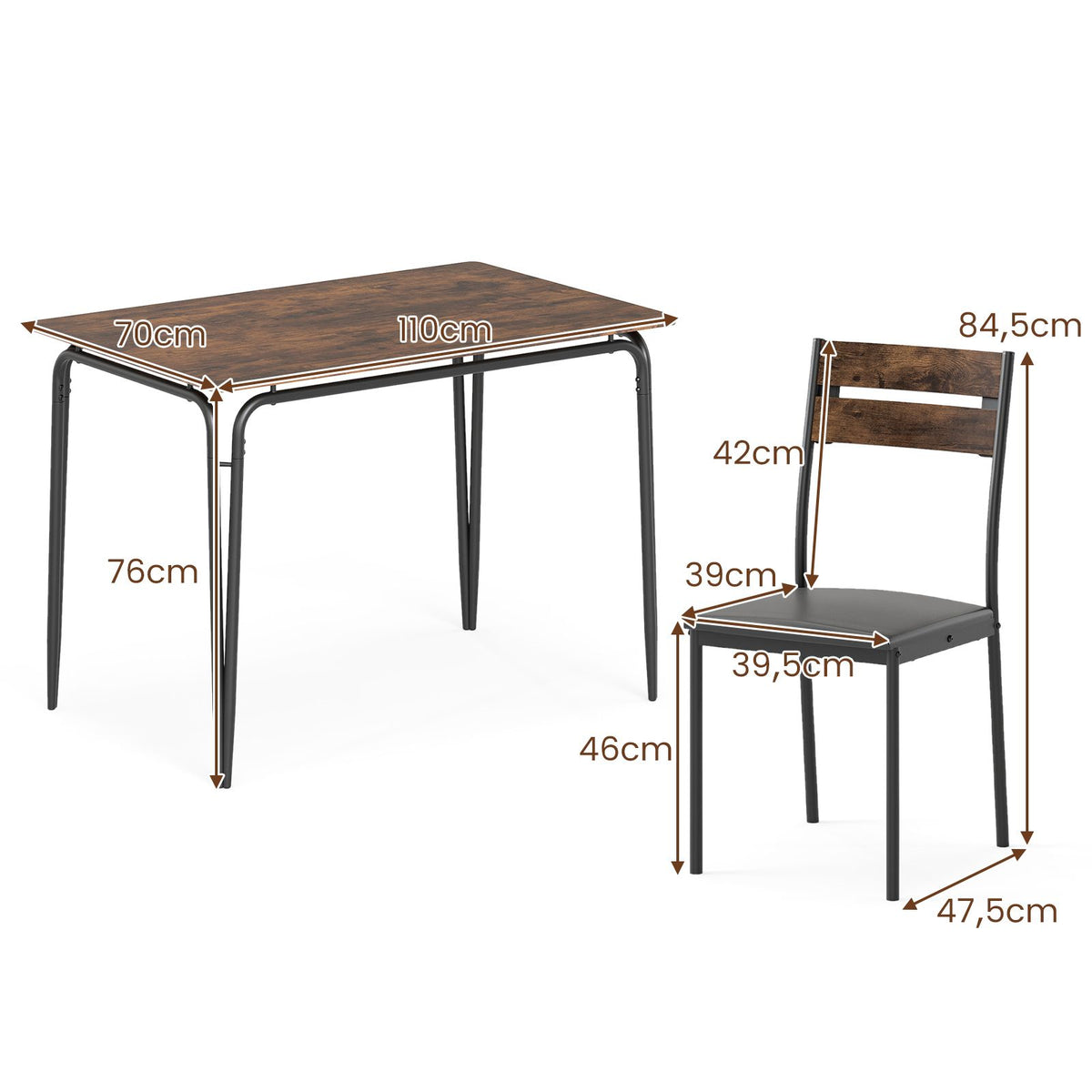 5-Piece Dining Table Set Industrial Rectangular Kitchen Table and 4 Armless Chairs