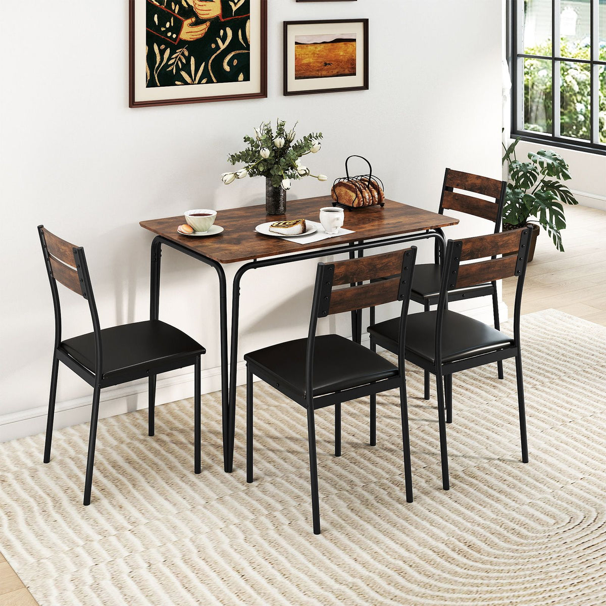 5-Piece Dining Table Set Industrial Rectangular Kitchen Table and 4 Armless Chairs