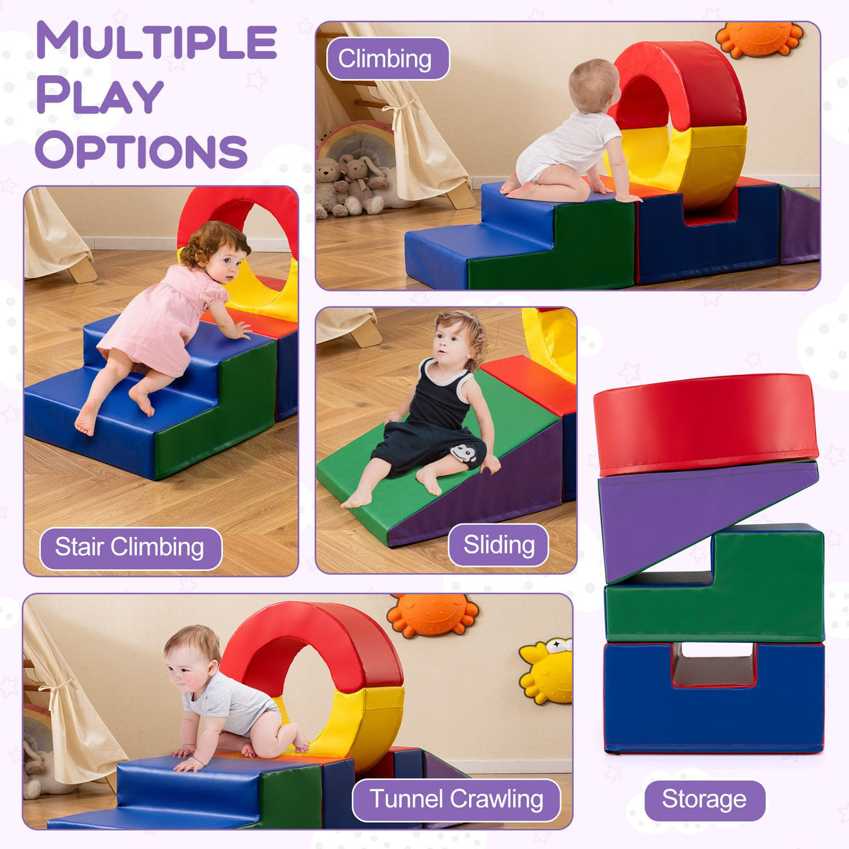 5 Pieces Kids Climbing Foam Blocks Playset Soft Play Climb and Crawl Playset