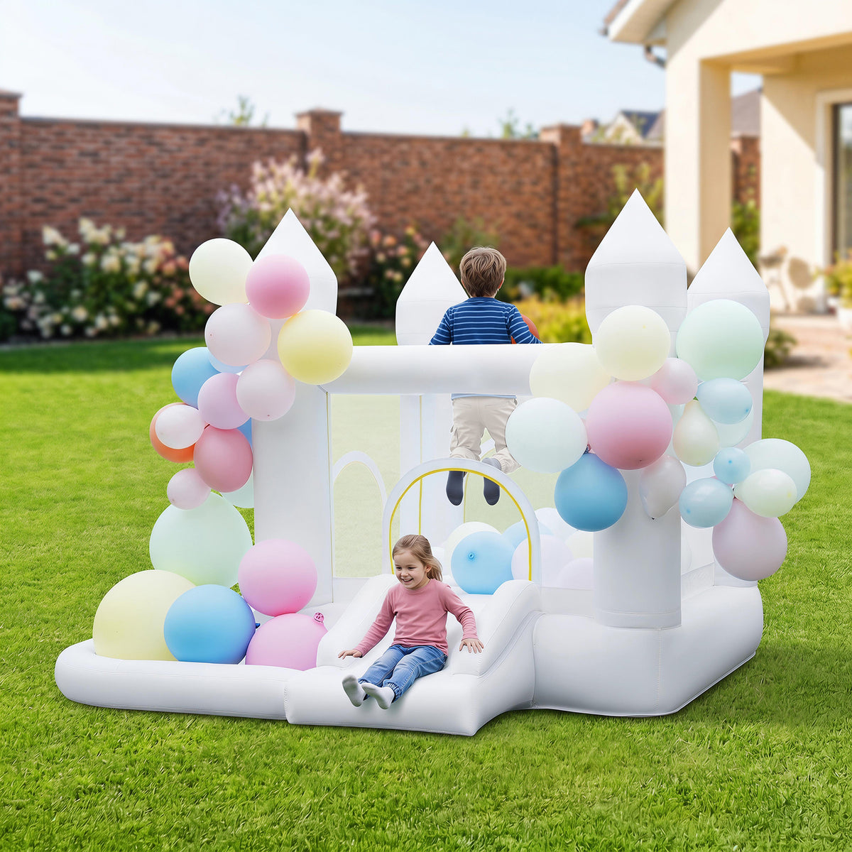 Inflatable Bounce House for Kids with Slide Basketball Hoop and Ball Pit