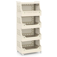 2/3/4/5 Tier Rolling Laundry Basket with Wheels Stackable Plastic Storage Cart