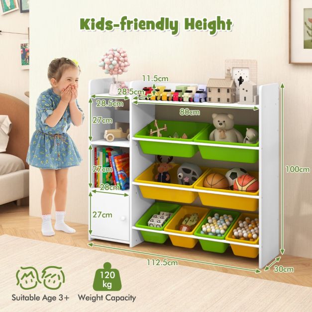 Kids Bookshelf with 8 Storage Boxes and 2 Open Shelves