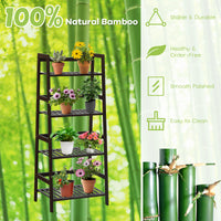 Freestanding 4-Tier Bamboo Plant Rack with Guardrails