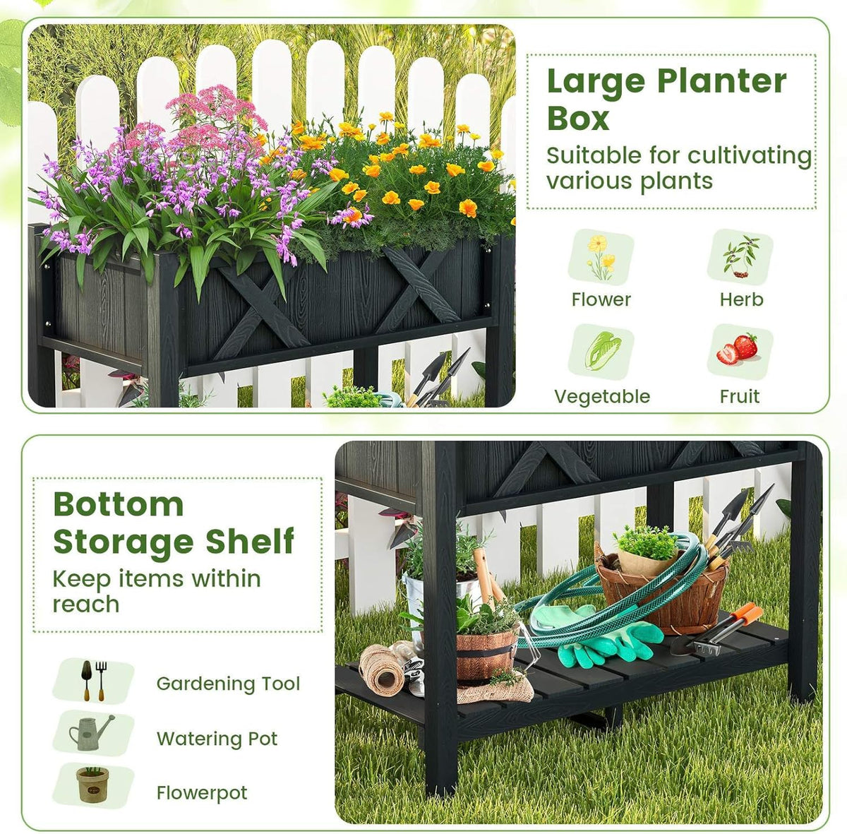 HIPS Raised Garden Bed, Poly Wood Elevated Planter Box w/Legs