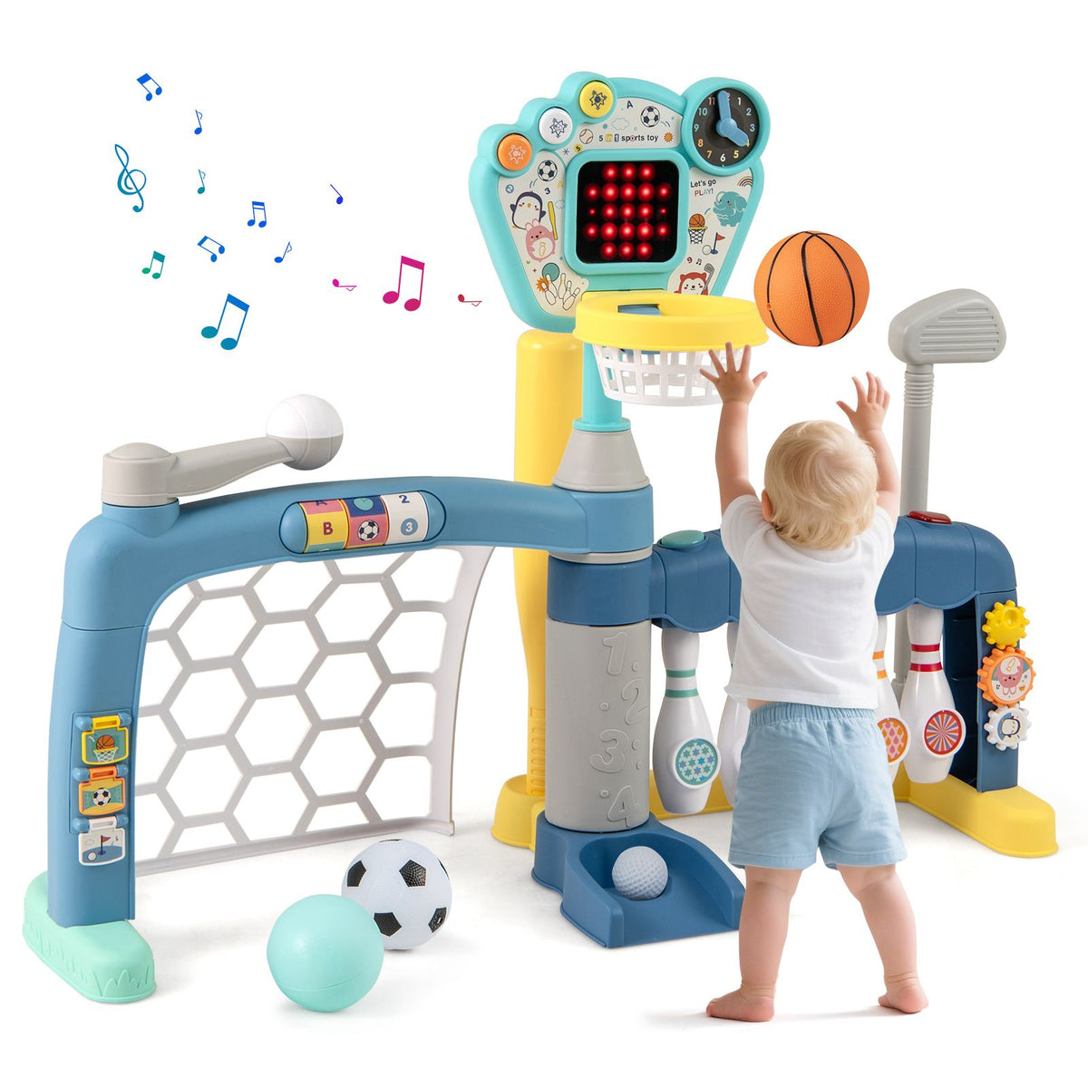 5 in 1 Toddler Sports Toy Kids Activity Center with Adjustable Basketball Hoop