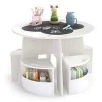 5 PCS Kids Table and Chair Set with 4 Storage Stools and Blackboard