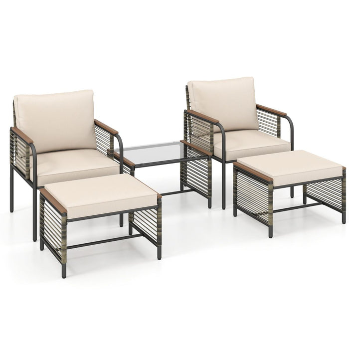 5 Pieces Outdoor Conversation Set with Cushion for Backyard