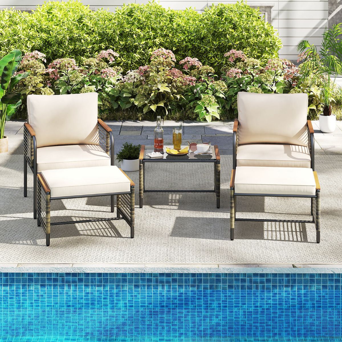 5 Pieces Outdoor Conversation Set with Cushion for Backyard
