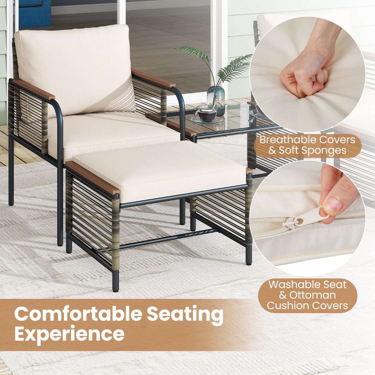 5 Pieces Outdoor Conversation Set with Cushion for Backyard