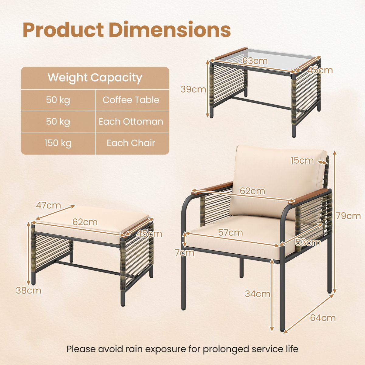 5 Pieces Outdoor Conversation Set with Cushion for Backyard