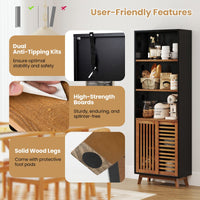 5-Tier Bookcase with Reversible Adjustable Shelf and Sliding Doors