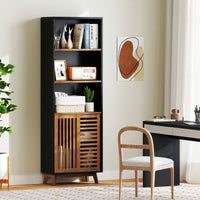 5-Tier Bookcase with Reversible Adjustable Shelf and Sliding Doors