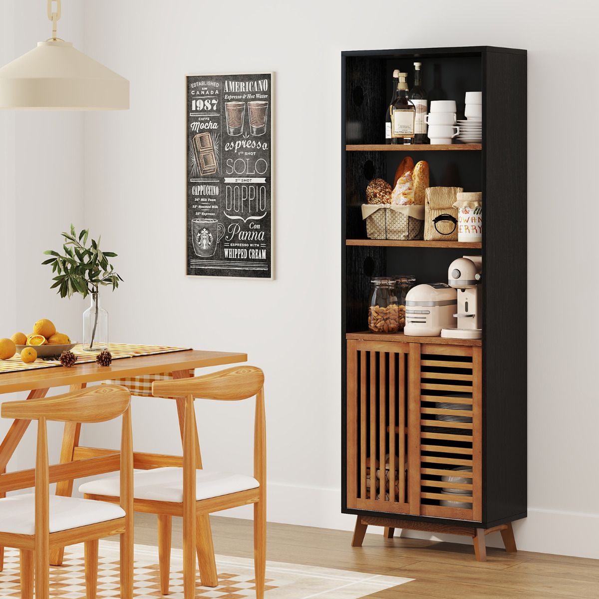 5-Tier Bookcase with Reversible Adjustable Shelf and Sliding Doors