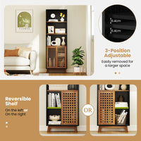 5-Tier Bookcase with Reversible Adjustable Shelf and Sliding Doors