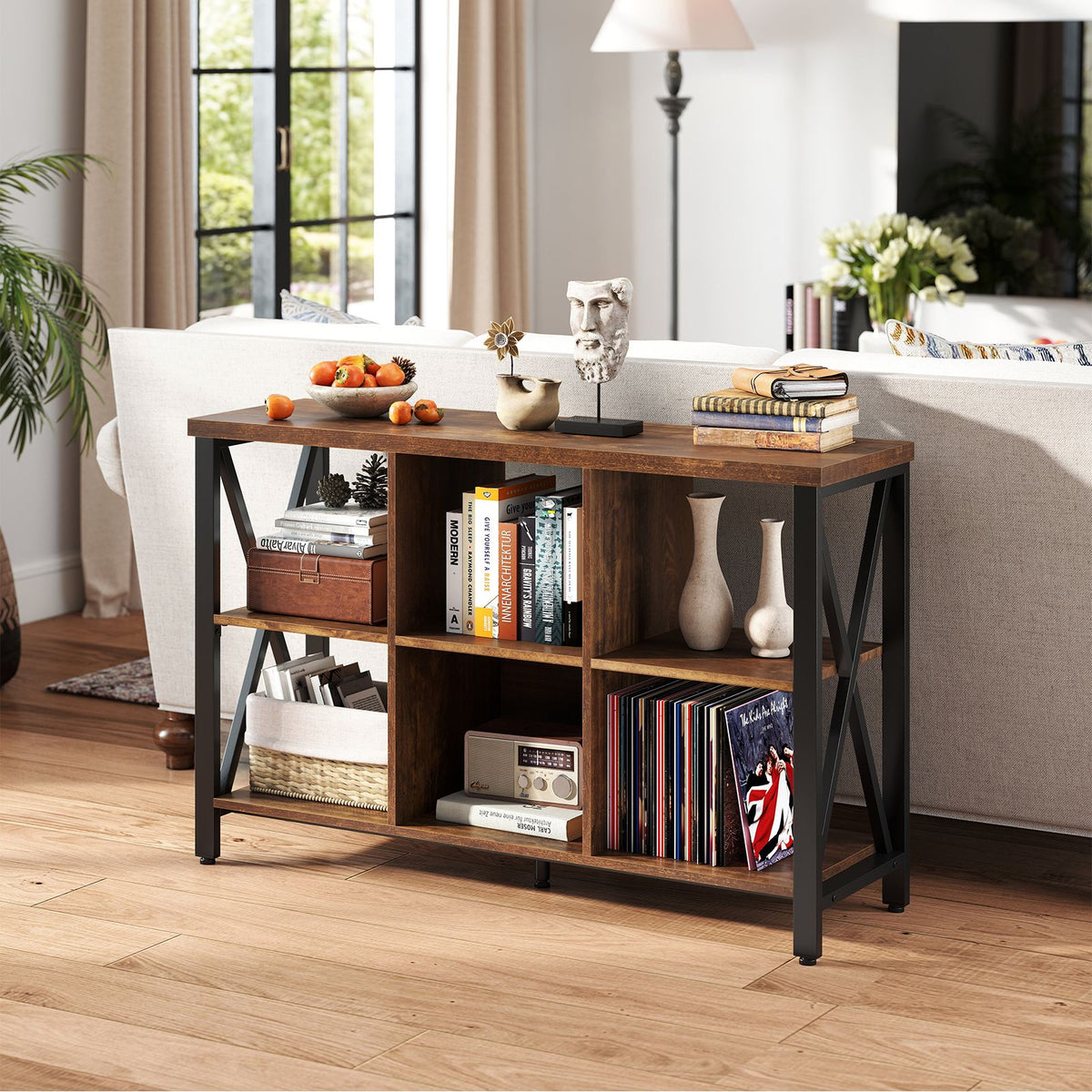 6-Cube Storage Organizer with Open Compartments for Living Room and Dining Room