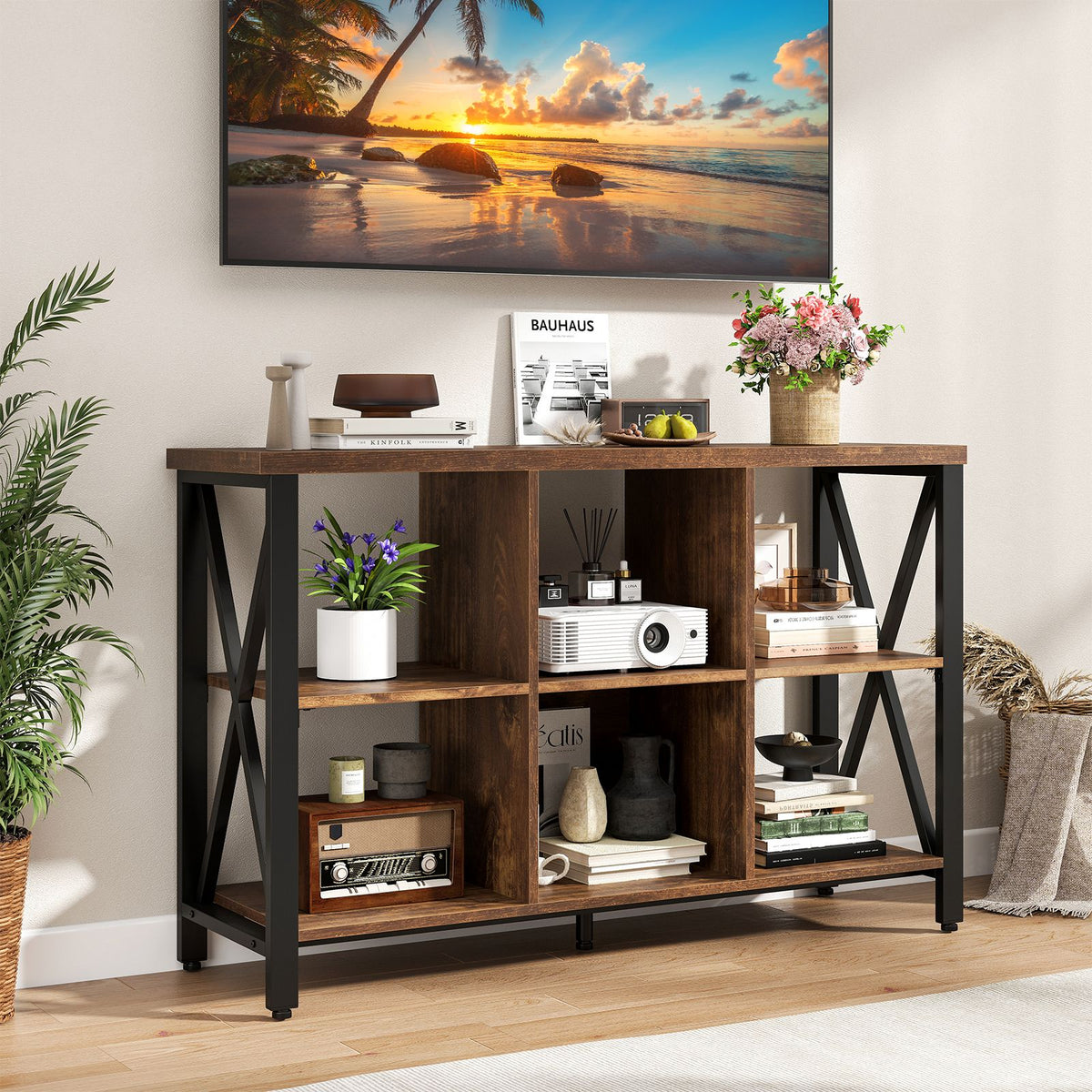 6-Cube Storage Organizer with Open Compartments for Living Room and Dining Room