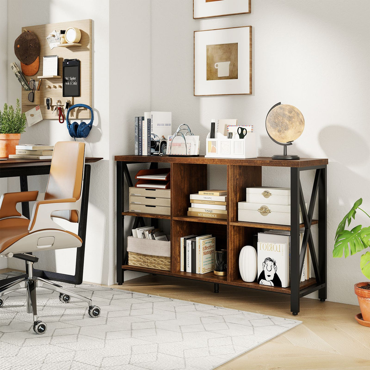 6-Cube Storage Organizer with Open Compartments for Living Room and Dining Room