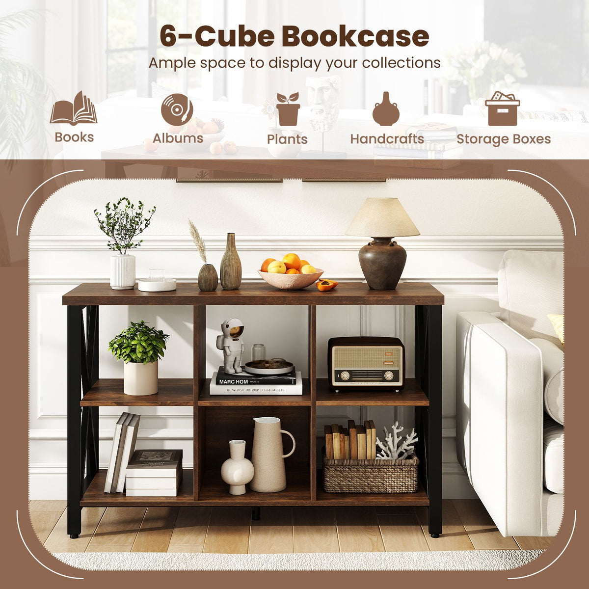 6-Cube Storage Organizer with Open Compartments for Living Room and Dining Room