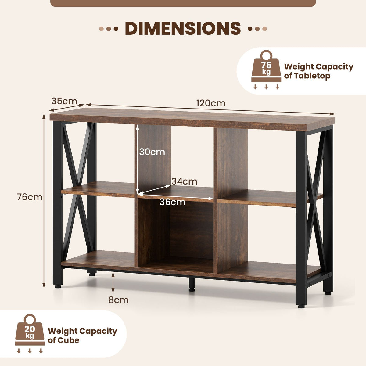 6-Cube Storage Organizer with Open Compartments for Living Room and Dining Room