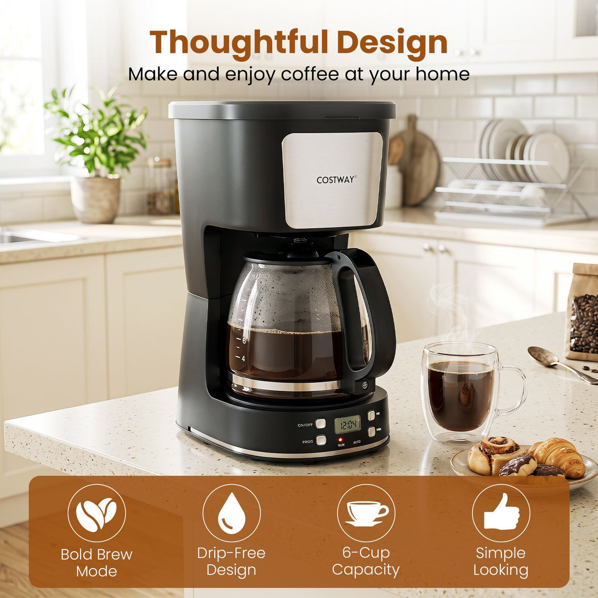 6-Cup Drip Coffee Maker for Home and Office