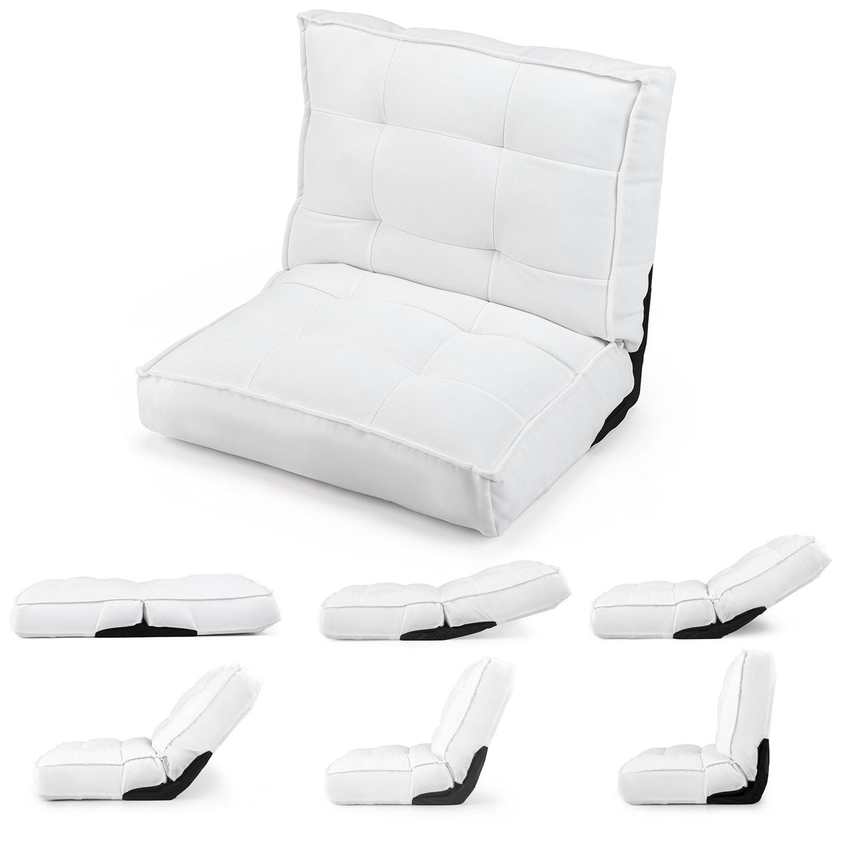 6‑Position Reclining Floor Chair with Soft Fabric and Metal Frame for Living Room