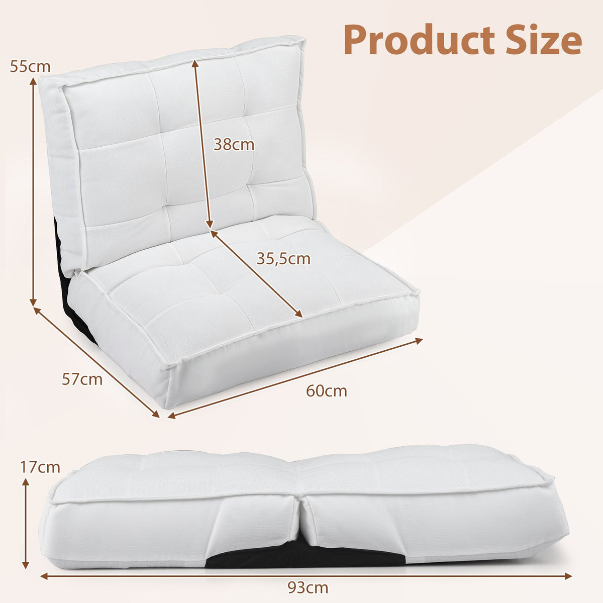 6‑Position Reclining Floor Chair with Soft Fabric and Metal Frame for Living Room