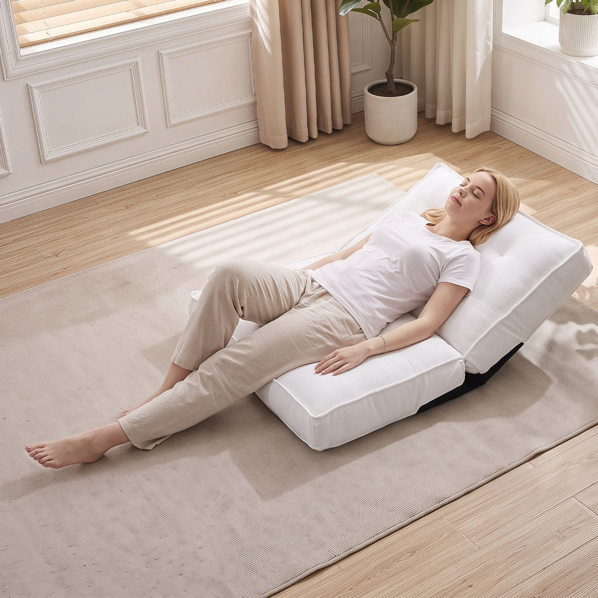 6‑Position Reclining Floor Chair with Soft Fabric and Metal Frame for Living Room