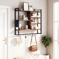 6-Tier Industrial Floating Shelves with 8 S-Hooks and Removable Side Pocket for Kitchen