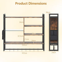 6-Tier Industrial Floating Shelves with 8 S-Hooks and Removable Side Pocket for Kitchen