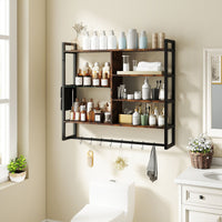 6-Tier Industrial Floating Shelves with 8 S-Hooks and Removable Side Pocket for Kitchen