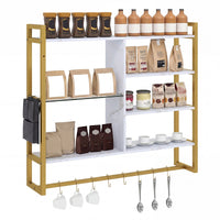 6-Tier Industrial Floating Shelves with 8 S-Hooks and Removable Side Pocket for Kitchen