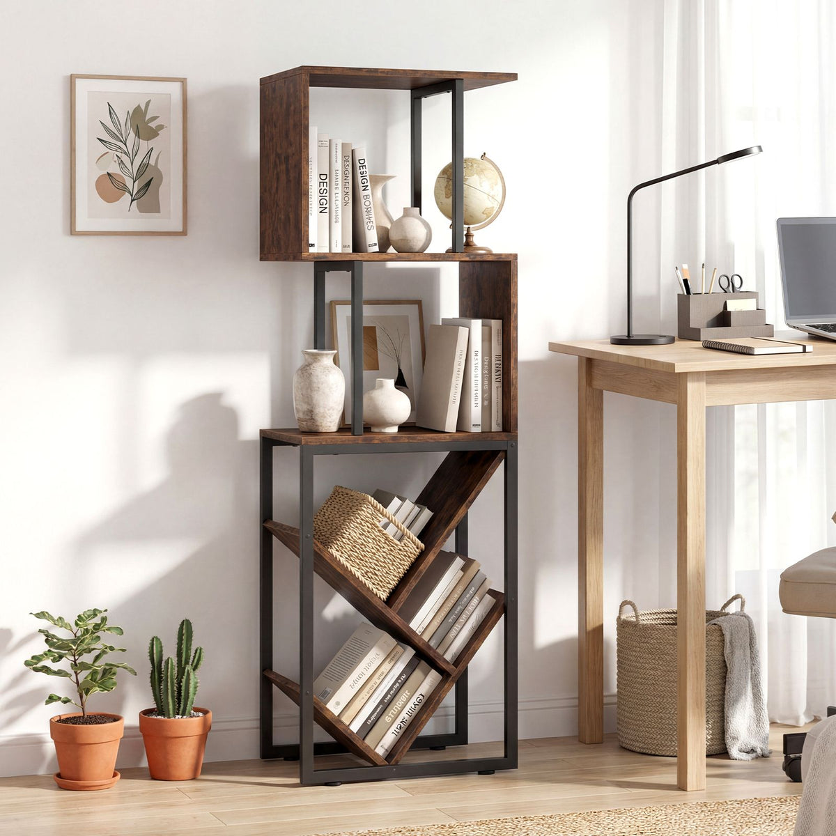 6-Tier Bookshelf with Open Display Shelves and Freestanding Storage Organizer for Living Room