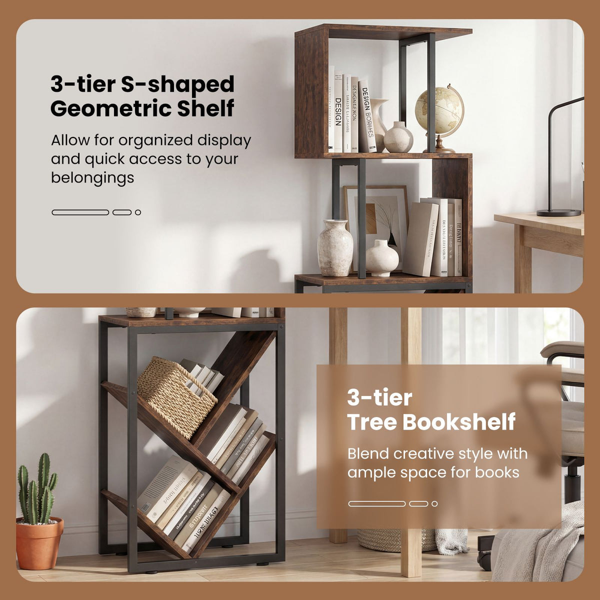 6-Tier Bookshelf with Open Display Shelves and Freestanding Storage Organizer for Living Room