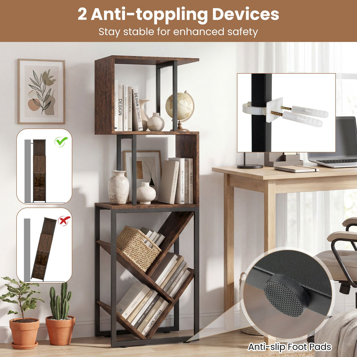 6-Tier Bookshelf with Open Display Shelves and Freestanding Storage Organizer for Living Room