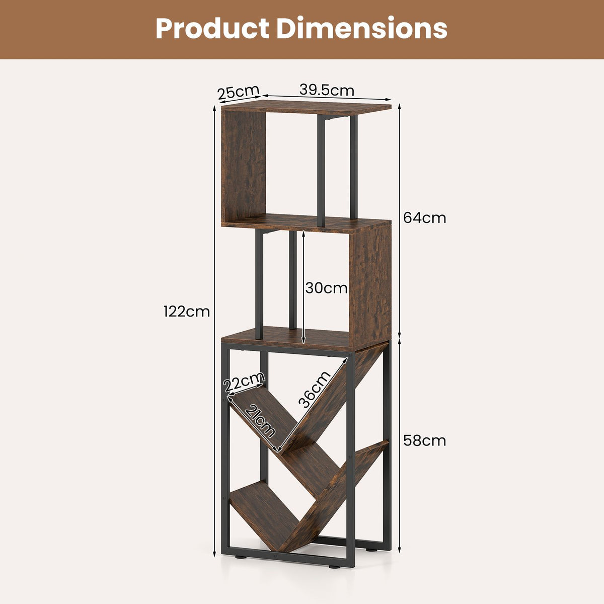 6-Tier Bookshelf with Open Display Shelves and Freestanding Storage Organizer for Living Room