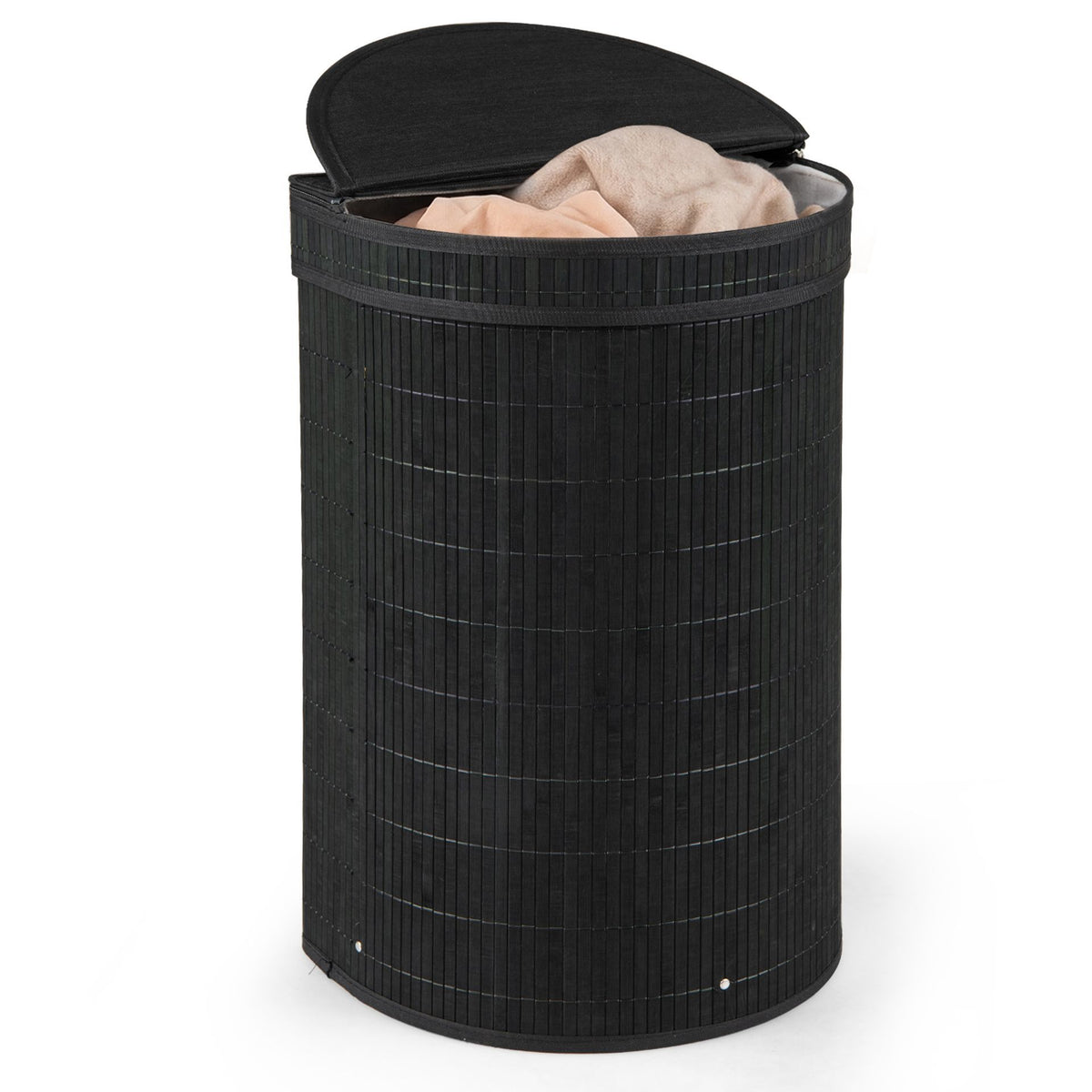 60 L Bamboo Hamper with Zipper Lid and Liner for Laundry Room