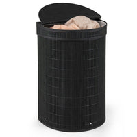 60 L Bamboo Hamper with Zipper Lid and Liner for Laundry Room