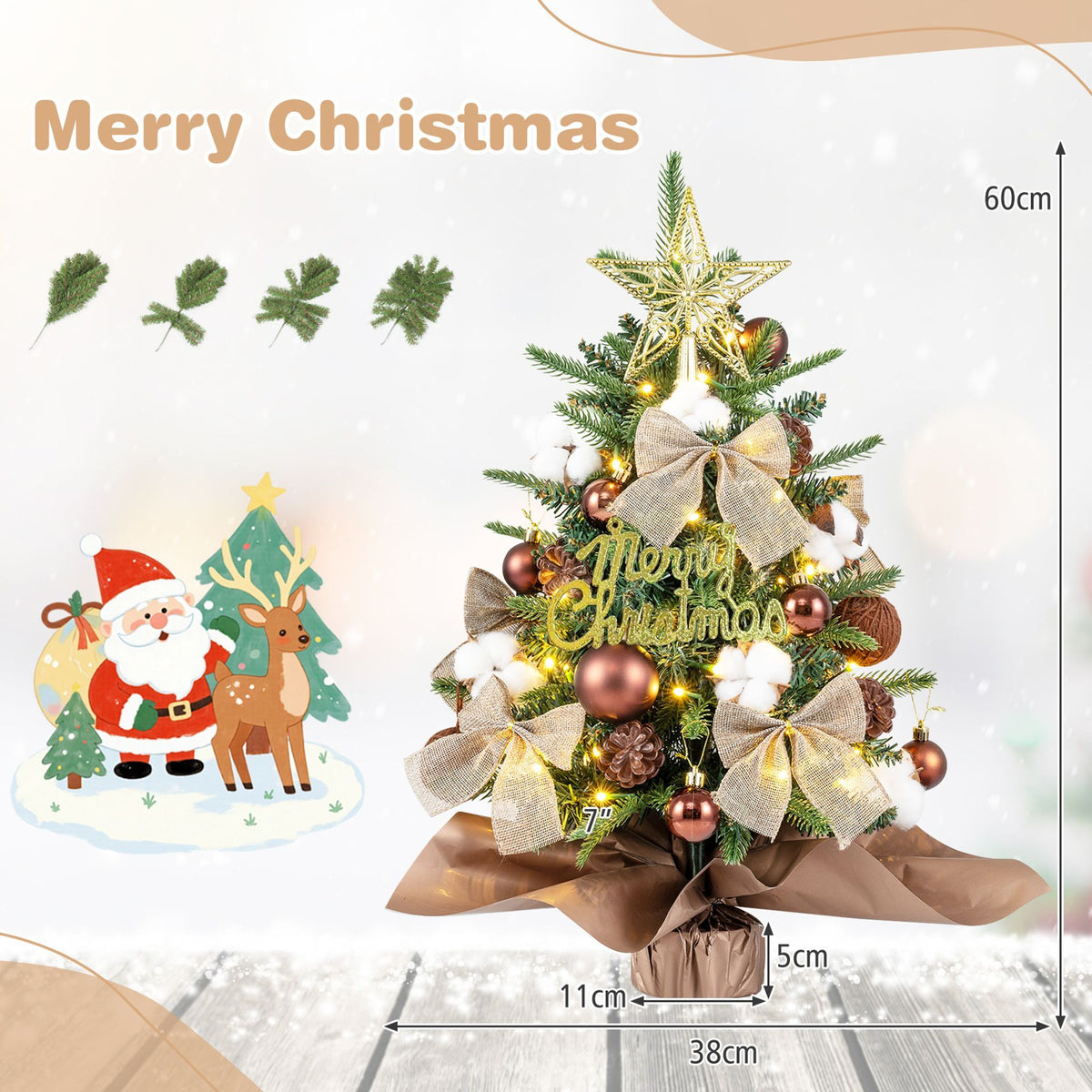 60 cm Tabletop Christmas Tree with Ornaments